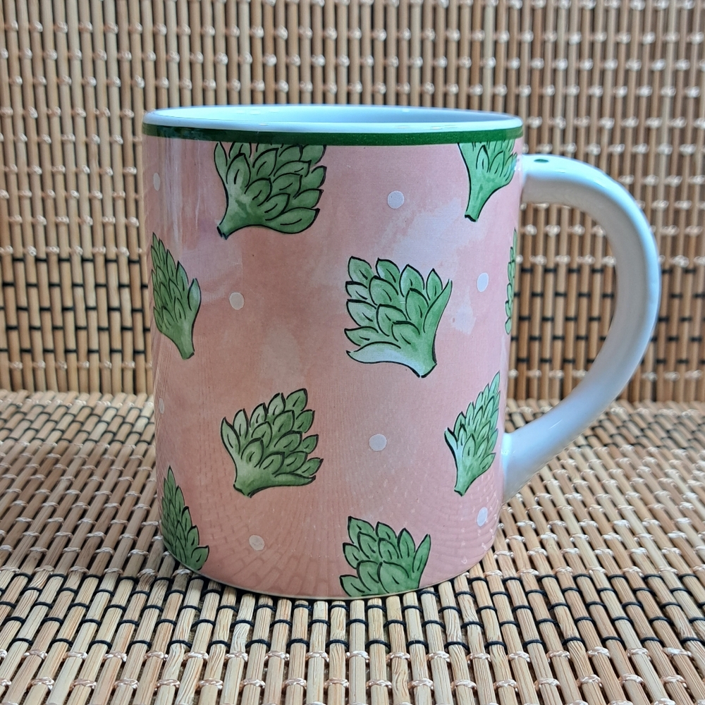 Bois d'‎ Arc by for The Essex Collection Coffee Cup Artichoke Mug Pink & Green
